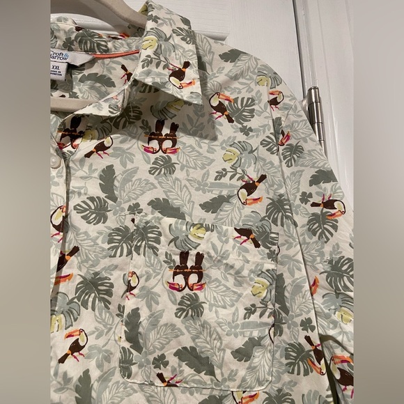 Croft & Barrow Size XXL Tropical Palm Toucan Print Cotton Button Down Shirt - Picture 4 of 11
